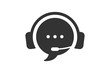 Live chat icon. Online web support system. Call center icon. Consept of live chat, messages of speech bubble with dots and headphones. Flat vector illustration isolated on white background.
