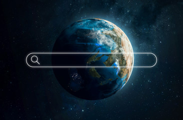 Wall Mural - planet earth and search line on blue background. web network and global search theme. elements of th