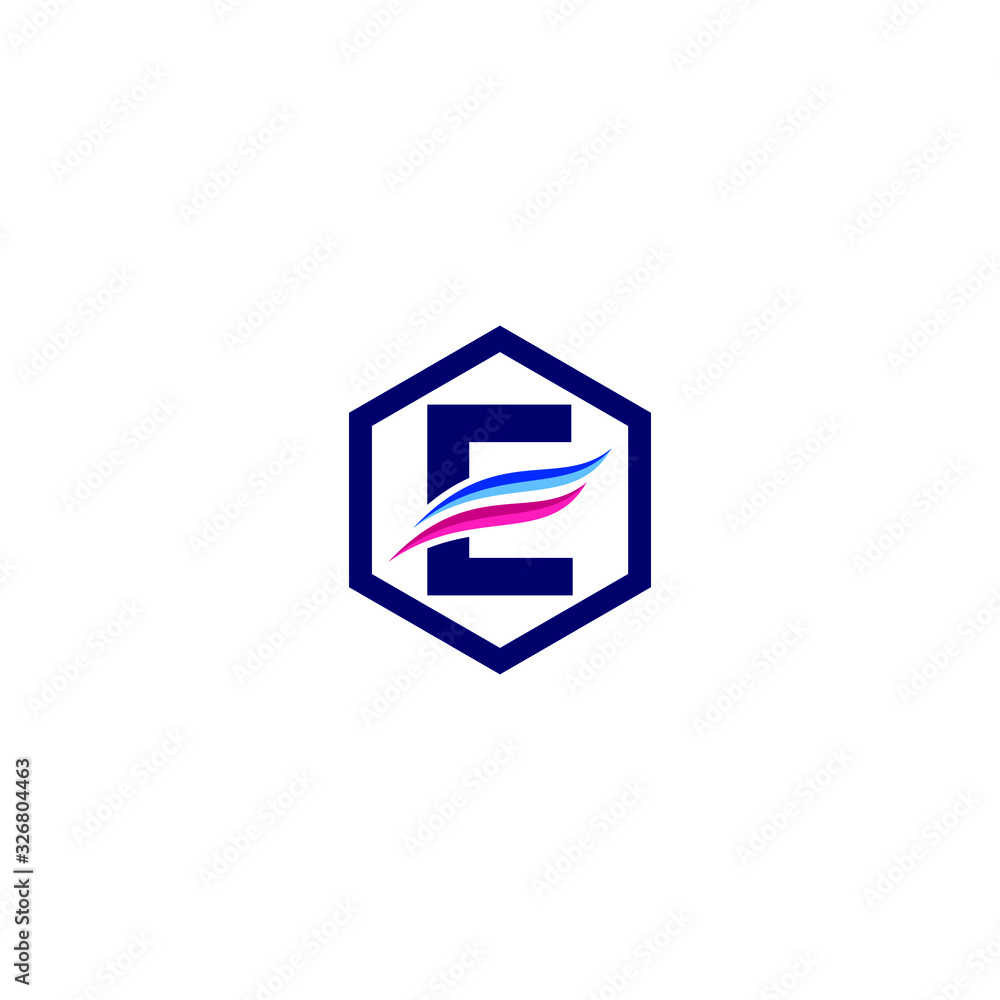 Initial Letter E Hexagon with Waves Logo Design Stock Vector | Adobe Stock