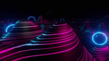 Wall Mural - 80s retro synthwave style 3d render animation loop