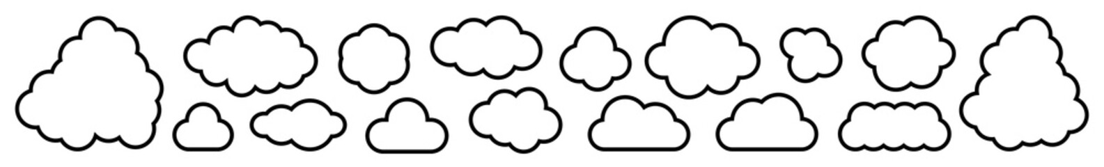 Wall Mural - Cloud Icon Black Line | Clouds Illustration | Weather Climate Symbol | Computing Storage Logo | Cartoon Bubble Sign | Isolated | Variations