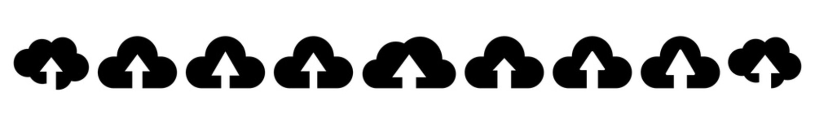 Cloud Upload Icon Black | Clouds Arrow Up Illustration | Computing Storage Symbol |  Server Data Internet Logo | IT Service Sign | Isolated | Variations