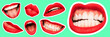 Leinwandbild Motiv Collage in magazine style with female lips on bright mint background. Smiling, mouthes screaming, scratching, different emotions. Modern design, creative artwork, style, human emotions concept.