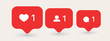 Social media notification flat icons. Comment, like and follower Instagram button. Vector set.