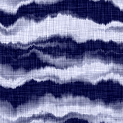 Wall Mural - Indigo blue woven wave stripe. Dyed cotton effect texture background. Seamless japanese repeat batik pattern swatch. Distressed tie dye bleach. Asian fusion allover kimono textile. Worn cloth print