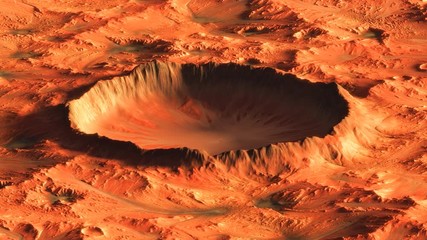Wall Mural - fly over mars crater, zoom in