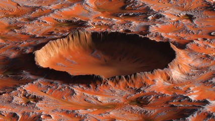 Wall Mural - fly over mars crater, zoom in