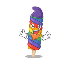 Wall Mural - cartoon mascot of funny rainbow ice cream dressed as an Elf