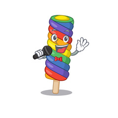 Poster - Happy rainbow ice cream singing on a microphone