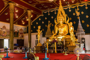 Samut Prakan, Thailand - February,23, 2020 : Golden Buddha statue at Wat Asokaram temple in Samutprakan, Thailand.