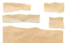 Recycled Paper Craft Stick On A White Background. Brown Paper Torn Or Ripped Pieces Of Paper Isolated On White Background.