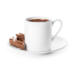 Cup of hot chocolate on white background