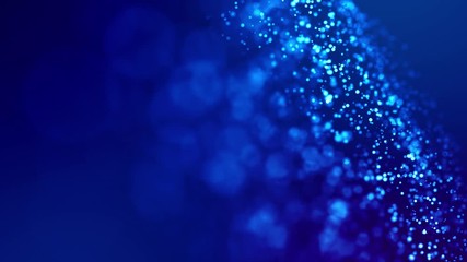 Wall Mural - magic blue glowing particles flow in viscous liquid and bright glisten. science fiction. 4k 3d sci-f
