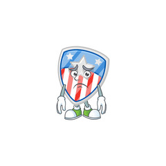 Sticker - Cartoon character of a shield badges USA with star having an afraid face