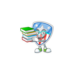 Poster - A brainy clever cartoon character of shield badges USA with star studying with some books