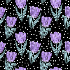 Wall Mural - Seamless pattern with tulips