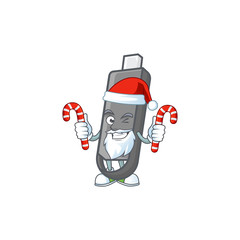 Poster - cartoon mascot style of flashdisk in Santa costume with candy