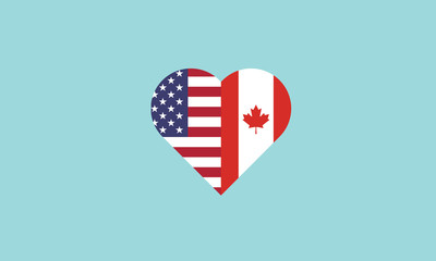 USA Canada love heart shape flag symbol