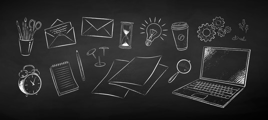 Wall Mural - black and white chalk drawn illustration set