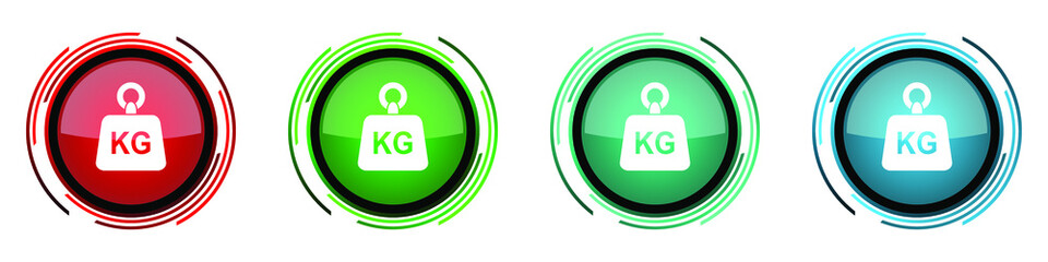 Aufkleber - Weight, kg, kilogram round glossy vector icons, set of buttons for webdesign, internet and mobile phone applications in four colors options isolated on white background