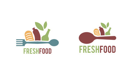 Sticker - Flat fresh food logo template vector
