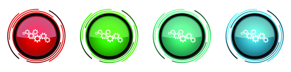 Leinwandbilder - Cogwheel engineering round glossy vector icons, set of buttons for webdesign, internet and mobile phone applications in four colors options isolated on white background
