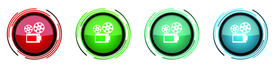 Aufkleber - Movie round glossy vector icons, set of buttons for webdesign, internet and mobile phone applications in four colors options isolated on white background