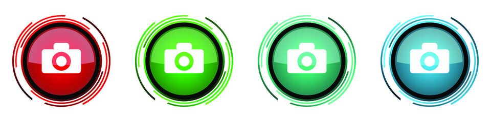 Aufkleber - Camera round glossy vector icons, set of buttons for webdesign, internet and mobile phone applications in four colors options isolated on white background