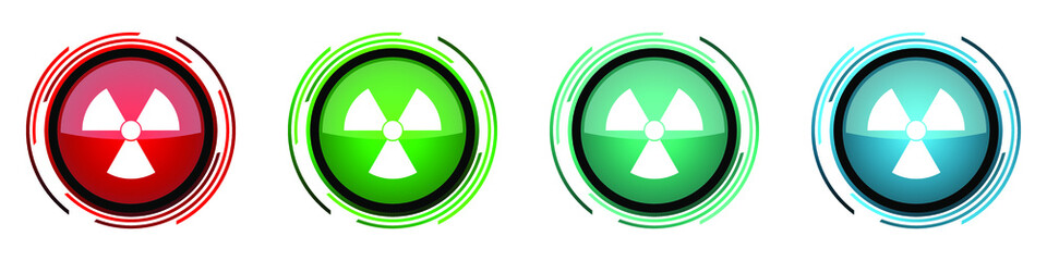 Poster - Radiation round glossy vector icons, set of buttons for webdesign, internet and mobile phone applications in four colors options isolated on white background