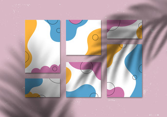Fototapete - Trendy Template Mock Up Design. Vector Collage with Flyers Graphic Design with Palm Leaves Shadow Overlays.