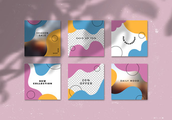 Fototapete - Trendy Template Mock Up Design. Vector Graphic Design for Social Media with Leaves Shadow Overlays.
