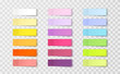 © Kindlena - Post note stickers isolated on transparent background. Vector colorful paper sticky tapes set with shadow template..