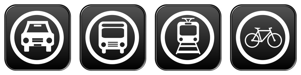 4 Buttons: Verkehrsmittel Auto, Bus, bahn oder Fahrrad