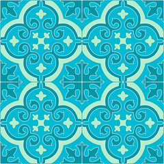 ethnic tile pattern in blue, turquoise, lime colors