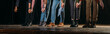 panoramic shot of actors and actresses bowing on stage