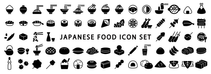 big set of japanese food icon (flat silhouette version)