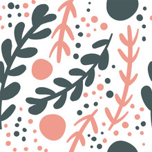 Seamless Repeating Pattern With Floral Elements In Pastel Colors On Cream Background.
