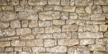 Old Weathered Stone Wall Of Medieval Fortress Brick Horizontal Grunge Background