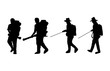 © moxumbic - silhouette black and white Farmers treating plants with fertilizer sprayer