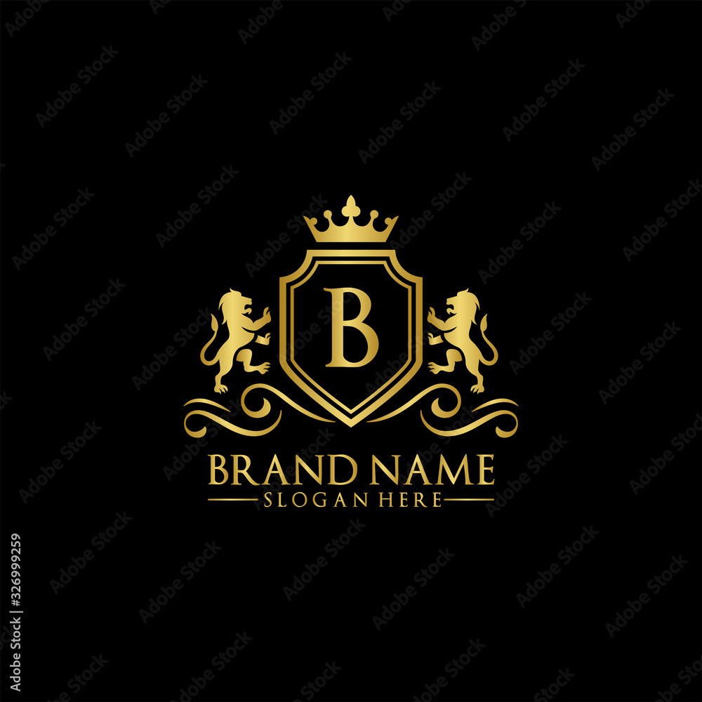 Lion Logo with Letter in Royal Shield Vector Logo Stock Vector | Adobe ...