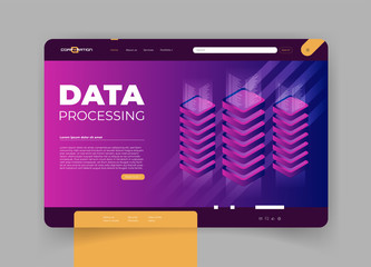 Wall Mural - concept of big data processing, energy station of future, server room rack, data center isometric ve