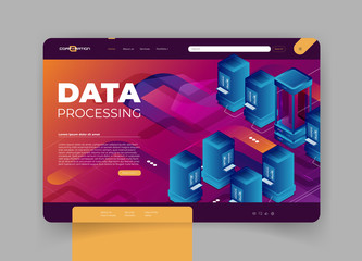Wall Mural - concept of big data processing, energy station of future, server room rack, data center isometric ve