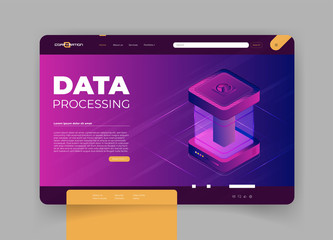 Wall Mural - concept of big data processing, energy station of future, server room rack, data center isometric ve