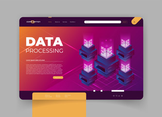 Wall Mural - Concept of big data processing, energy station of future, server room rack, data center isometric vector illustration