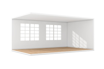 Poster - Empty Room Interior with Large Windows and Wooden Parquet Floor. 3d Rendering