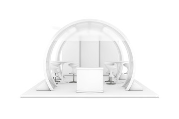 Poster - White Trade Commercial Exhibition Stand in Clay Style. 3d Rendering