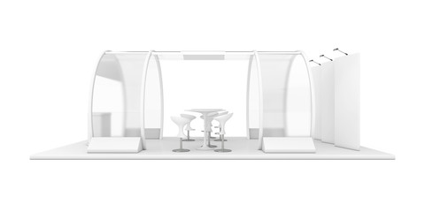 Poster - White Trade Commercial Exhibition Stand in Clay Style. 3d Rendering