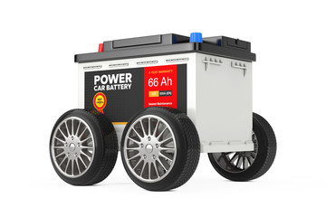 Aufkleber - Rechargeable Car Battery 12V Accumulator with Abstract Label with Wheels. 3d Rendering