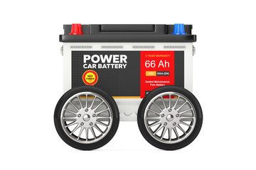 Aufkleber - Rechargeable Car Battery 12V Accumulator with Abstract Label with Wheels. 3d Rendering