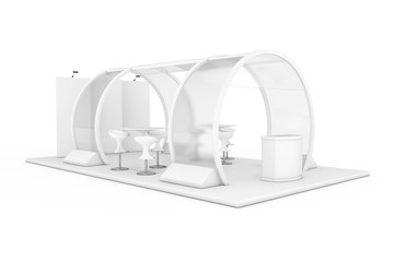 Poster - White Trade Commercial Exhibition Stand in Clay Style. 3d Rendering